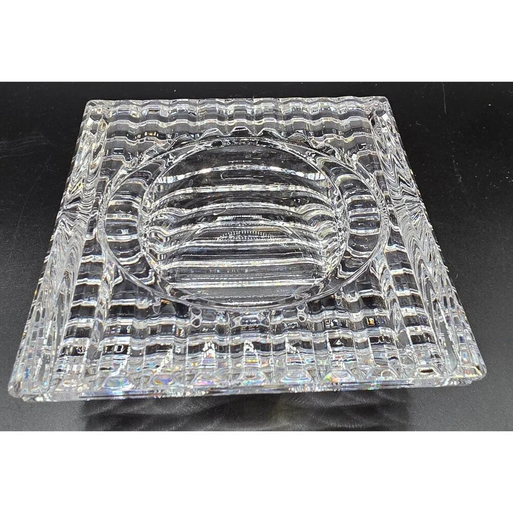 Mikasa Crystal Square Votive Candle Holder Heavy Clear Glass Original Label